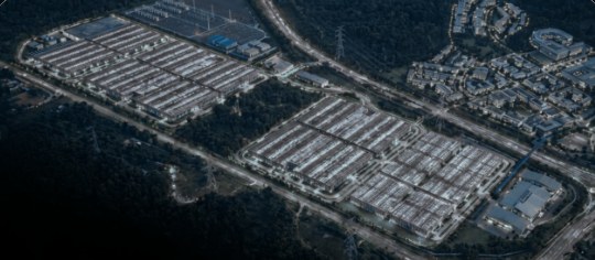 Aerial view of a large AI infrastructure campus